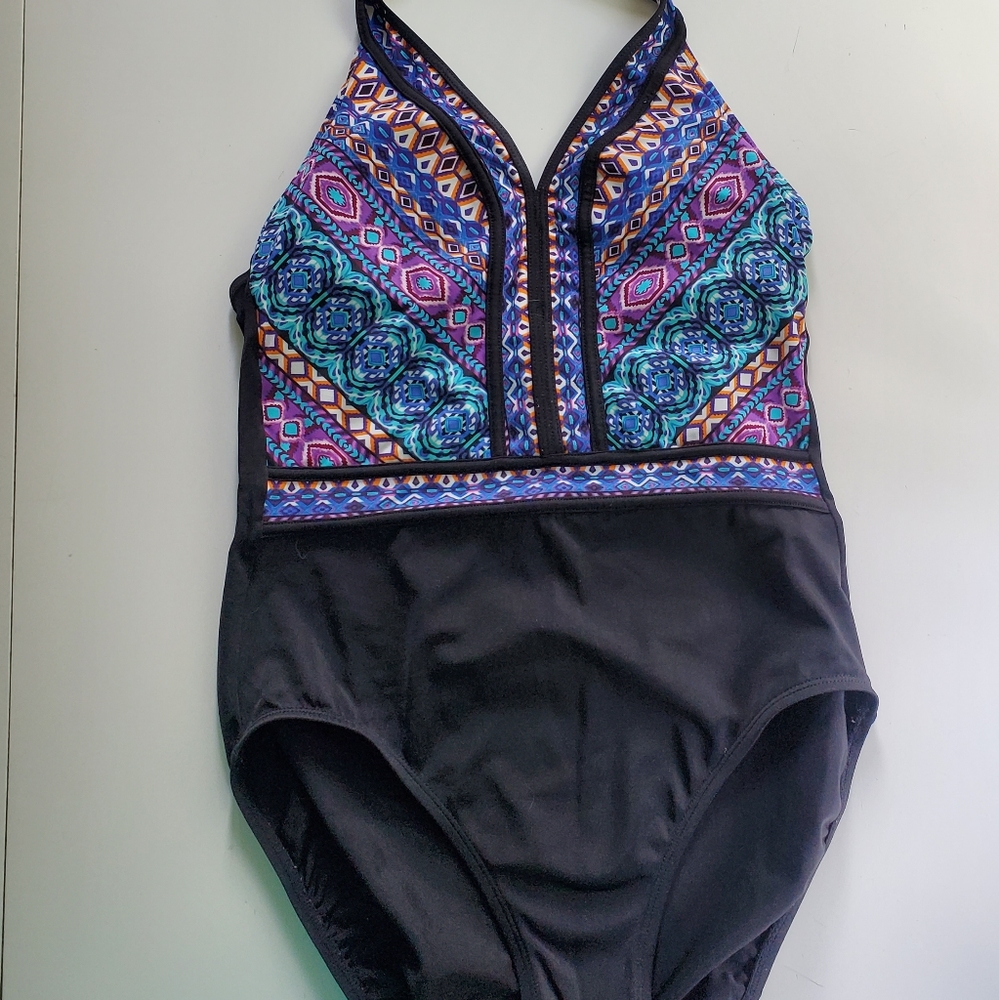 Aqua Green Women's Swimsuit, Size M, Black/multi